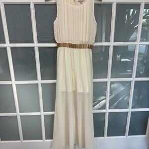 Elegant Cream Maxi Dress with Gold Accents